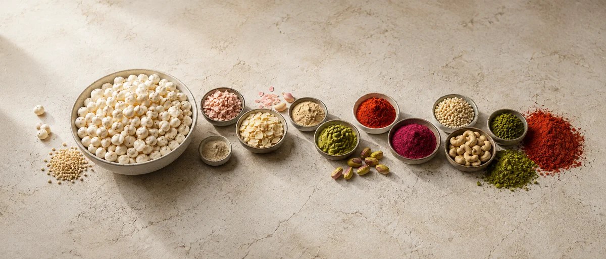 Spices, makhana, tea and dairy ingredients